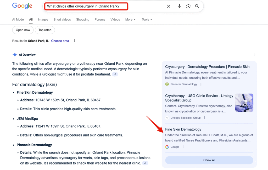 dermatology ai visibility proof in google ai overview