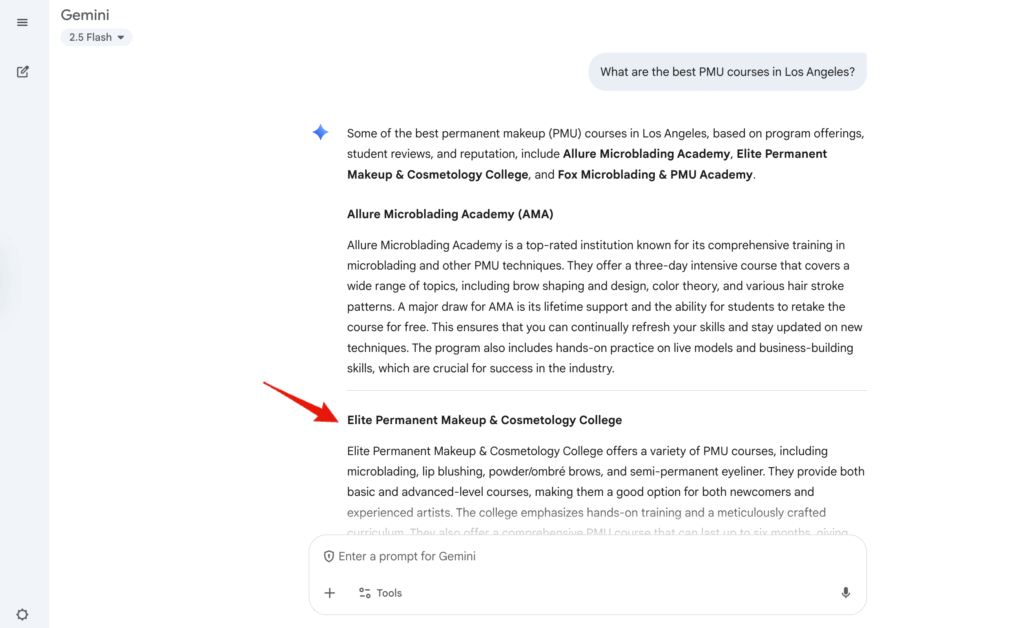 pmu college ai visibility proof in gemini